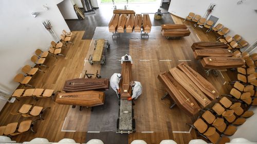 Coffins arriving from the Bergamo area