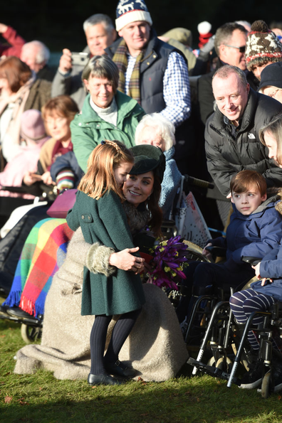 The Duchess of Cambridge and Princess Charlotte meet well wishers after attending the Christmas Day morning church service at St Mary Magdalene Church in Sandringham, Norfolk.