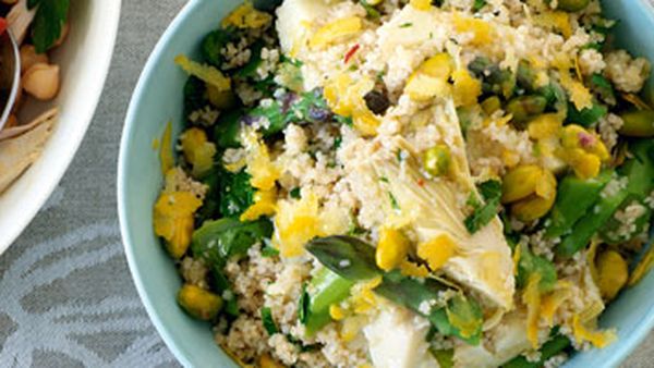 Bulgur with artichokes & asparagus