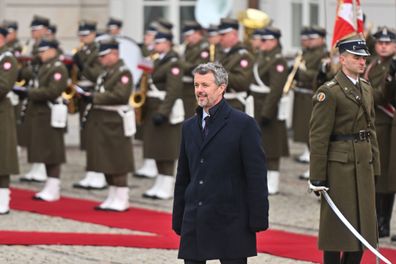 The President of Poland, Andrzej Duda (not seen) and King Frederik X Of Denmark walk past the honour guards during a welcome ceremony at the Presidential Palace on January 31, 2024 in Warsaw, Poland.
