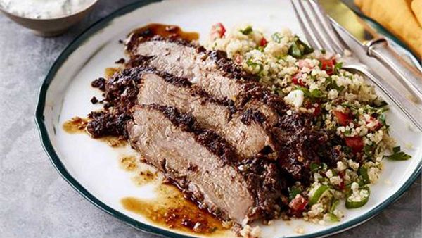 Butterflied lamb leg with quinoa tabouli