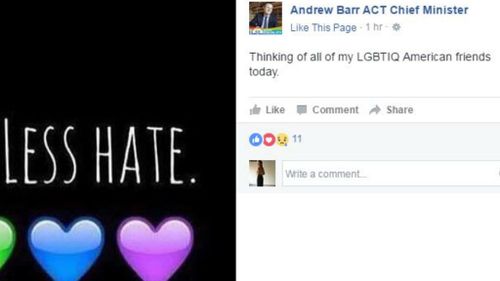 A Facebook post from Andrew Barr, ACT Chief Minister. (Facebook)