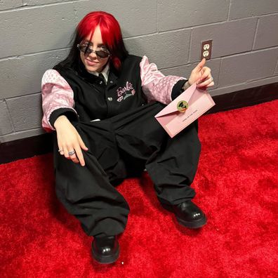 Billie Eilish backstage at the Grammy Awards.