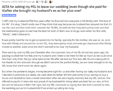 The bride has asked for advice on Reddit's Relationships thread.