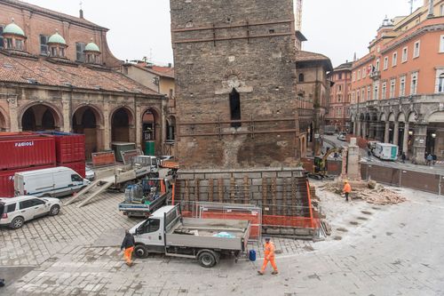 The area around the base of the Garisenda tower was sealed off to the public after collapse fears were raised.