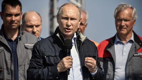 Russian President Vladimir Putin at the opening of the bridge linking Crimea to southern Russia. (Photo: AP).