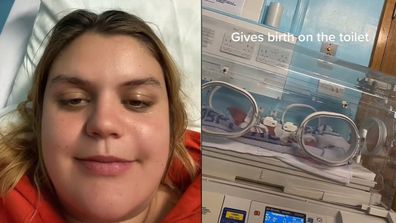 Left: woman. Right: Baby in incubator