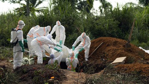 An Ebola victim is put to rest at the Muslim cemetery in Beni, Congo.