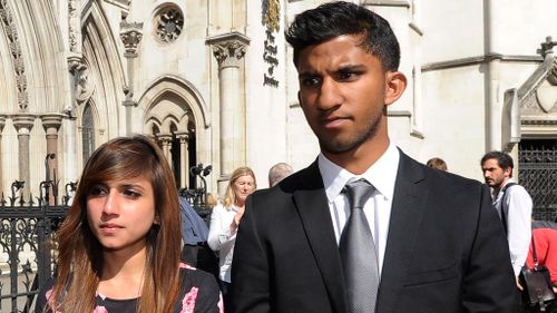 Jacintha Saldanha's son Junal and daughter Lisha leave the Royal courts of Justice to deliver a statement. (AAP)