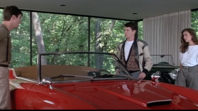 Matthew Broderick, Alan Ruck and Mia Sara in a scene from Ferris Bueller's Day Off filmed in the property's automobile pavilion.