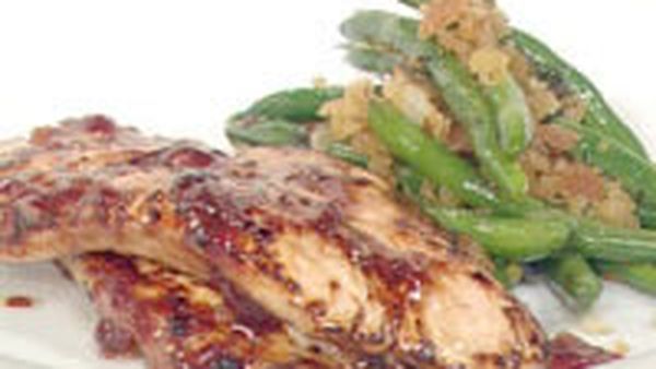 Cranberry glazed turkey with sage and onion beans
