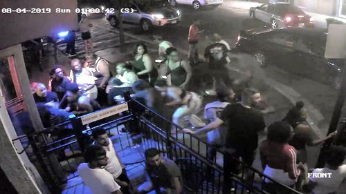 CCTV shows people beginning to flee from the sound of gunshots fired by Connor Betts. Betts killed nine people, including his sister, and injured 26 others in Dayton, Ohio. 