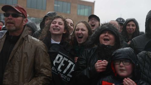 Supporters cheer on Pete Buttigieg as he announces his run for president.