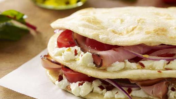 Ham and goat's cheese snack stack
