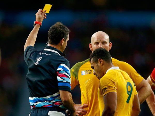 Wallabies captain Stephen Moore and half Will Genia talk to a referee.(Getty)