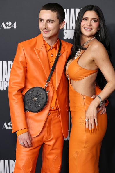 BEVERLY HILLS, CALIFORNIA - DECEMBER 08: (L-R) Timothée Chalamet and Kylie Jenner attend the Los Angeles premiere of A24's "Marty Supreme" at Samuel Goldwyn Theater on December 08, 2025 in Beverly Hills, California. (Photo by Monica Schipper/Getty Images)