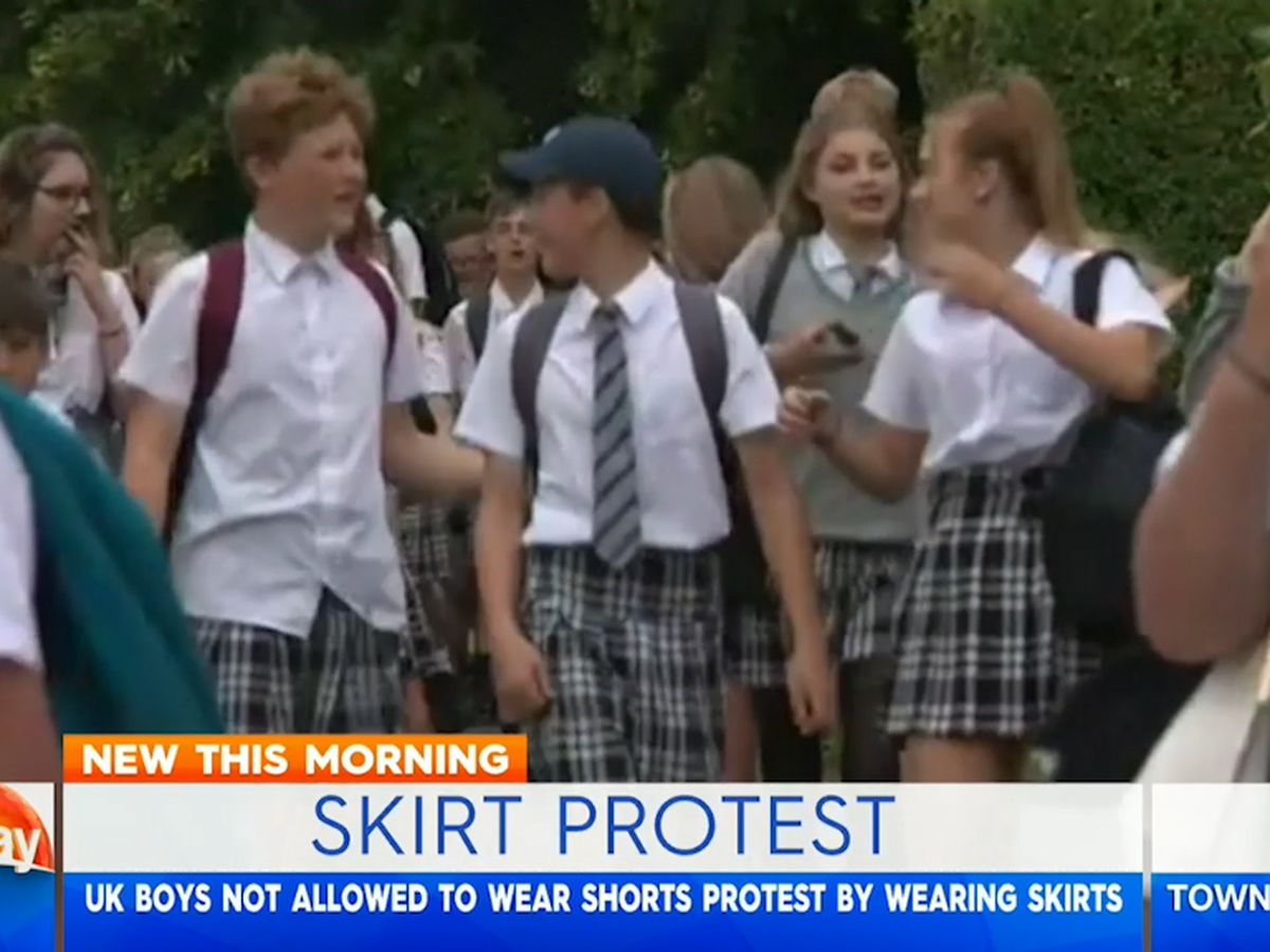 Teenage boys wear skirts to school to protest against 'no shorts