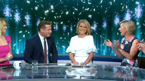 Deb Knight applauds as Georgie Gardner returns to the TODAY Show desk this morning.