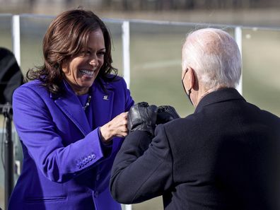 Vice President Kamala Harris bumps fists with President-elect Joe Biden after she was sworn in during the inauguration, Wednesday, Jan. 20, 2021, at the U.S. Capitol in Washington. (Jonathan Ernst/Pool Photo via AP)