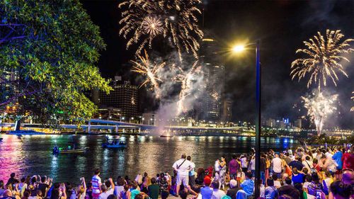 Les feux d'artifice de Brisbane vus de South Bank.