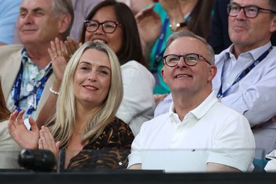 Jodie Haydon and Prime Minister of Australia Anthony Albanese look on during the Men's Singles Final match between Jannik Sinner of Italy and Daniil Medvedev during the 2024 Australian Open at Melbourne Park on January 28, 2024 in Melbourne, Australia. 