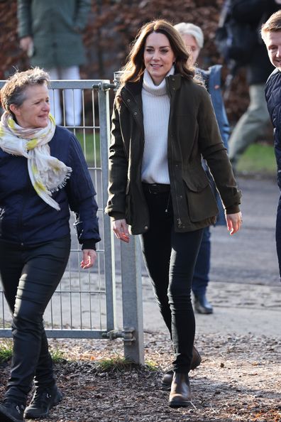 Kate Middleton, Duchess of Cambridge arrives at Stenurten Forest Kindergarten on February 23, 2022 in Copenhagen 