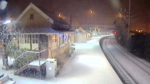 Snow is falling heavy at Katoomba in the Blue Mountains. Picture: Sydney Trains. 