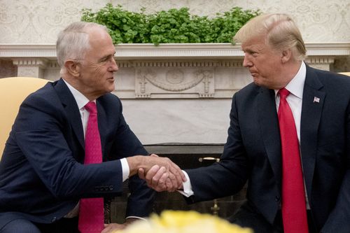Mr Turnbull and Mr urnbull shake hands during their meeting in the Oval Office at the White House in Washington. (AAP)