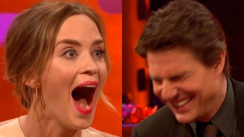 Naughty naughty! Tom Cruise cracks up at Emily Blunt's accidental come-on