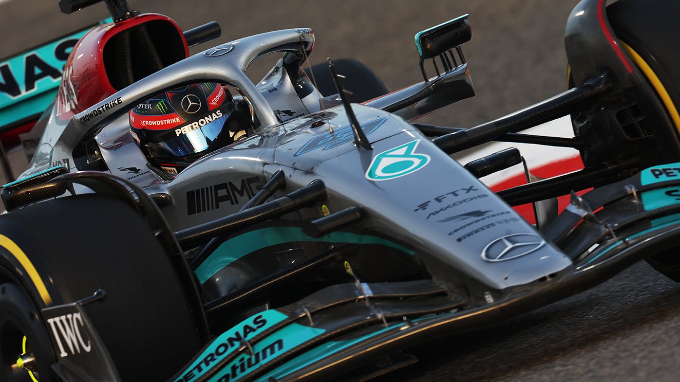 George Russell at the wheel of the Mercedes during testing in Bahrain.