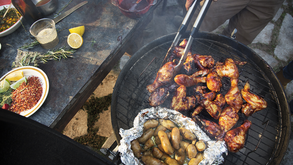 Chicken barbecued over a coal barbecue