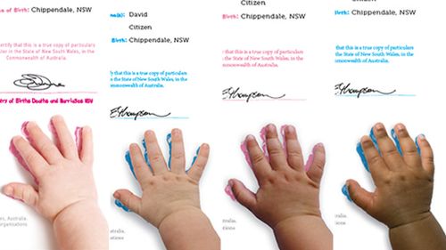 The four new handprint colours are part of the commemorative selection. Image: NSW Registry of Births, Deaths and Marriages