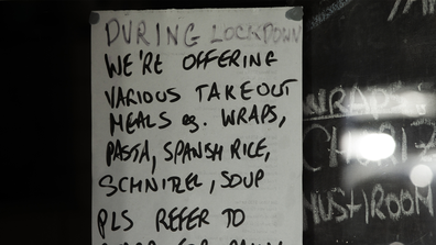 A takeout menu is seen in the window of a restaurant in Newtown on May 07, 2020 in Sydney, Australia. (Photo by Jenny Evans/Getty Images)