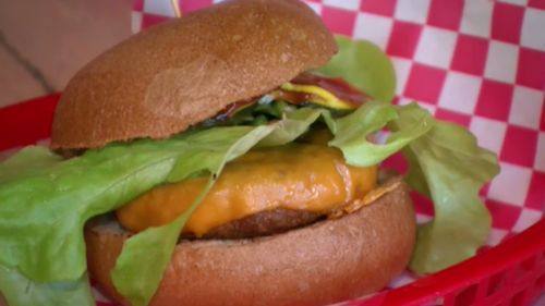 The finished product: the Beyond burger is being served at Lord of the Fries chains across Australia. (9NEWS)