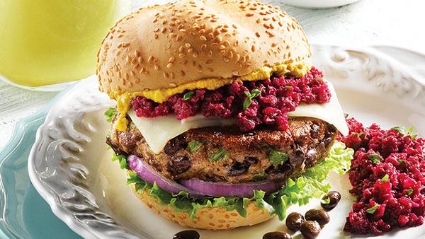 Black bean burgers with sriracha chilli aioli