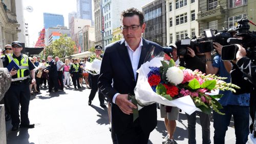 Victorian Premier Daniel Andrews was among many who laid tributes to victims of yesterday's Bourke Street Mall attack. (AAP)