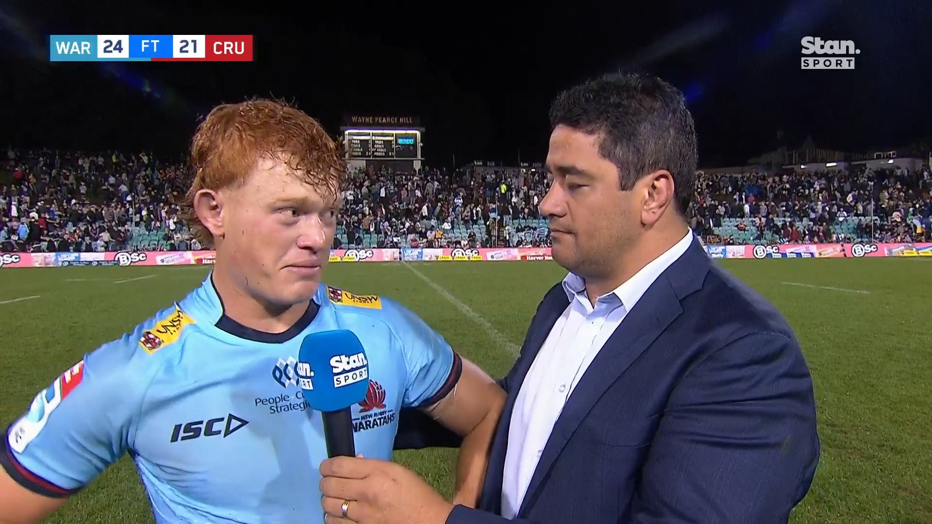 Super Rugby Pacific: Waratahs young gun Tane Edmed gives tearful interview on Stan Sport after famous win