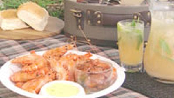 BBQ prawns and chorizo with saffron galric aioli