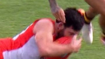 Swans star Paddy McCartin was distraught in the sheds after copping a knock to the head.