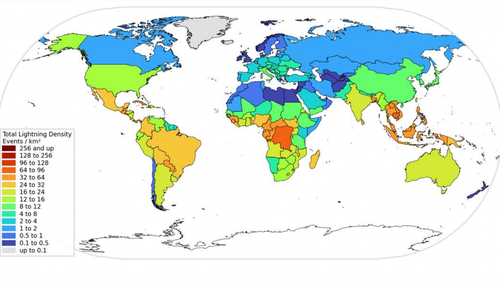 Global lightning density in 2021.