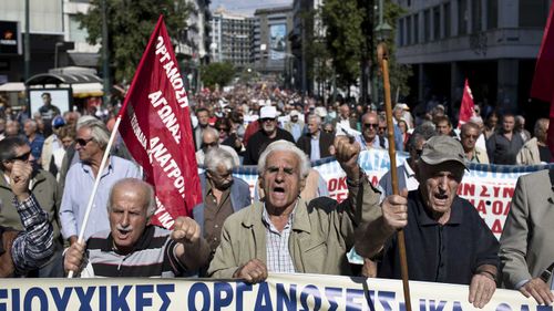 Athenians protest austerity measures. (AAP)