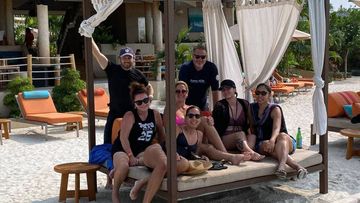 Sean Stratton with the group of friends he was travelling with