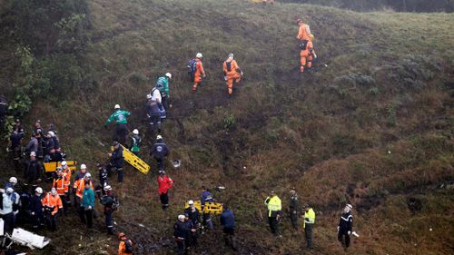 Rescue crews work near the wreckage of the crashed plane. (Reuters)
