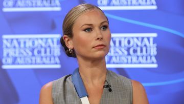 Grace Tame during her address to the National Press Club of Australia in Canberra on Wednesday 9 February 2022.