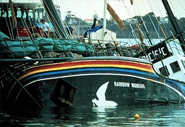 Where was the Rainbow Warrior due to protest nuclear tests before France sunk it?