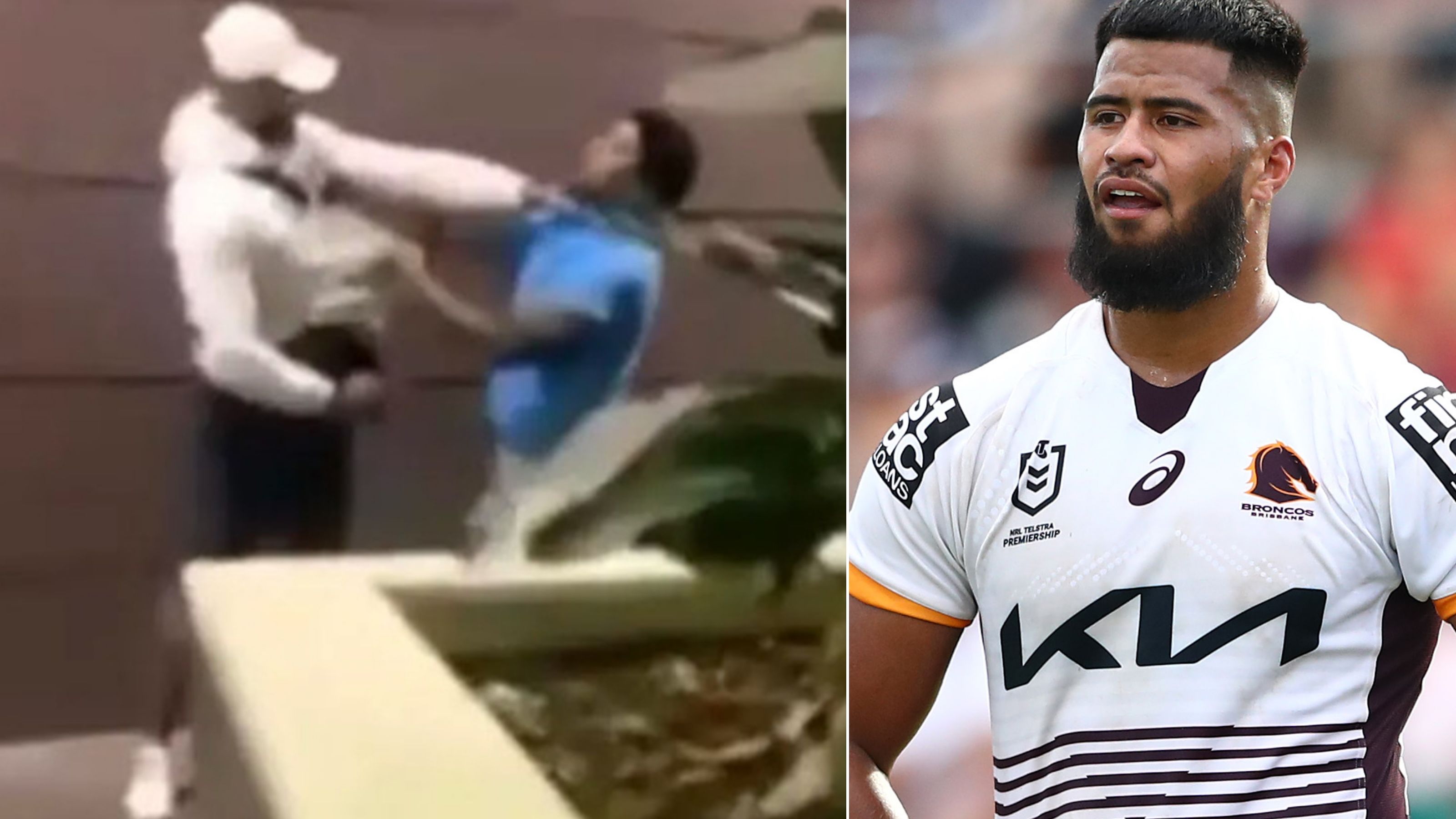 Broncos prop Payne Haas and teammate Albert Kelly involved in an altercation.