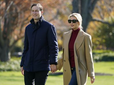 President Donald Trump's White House Senior Adviser Jared Kushner and Ivanka Trump, the daughter of President Trump, walk on the South Lawn of the White House in Washington, Sunday, Nov. 29, 2020,