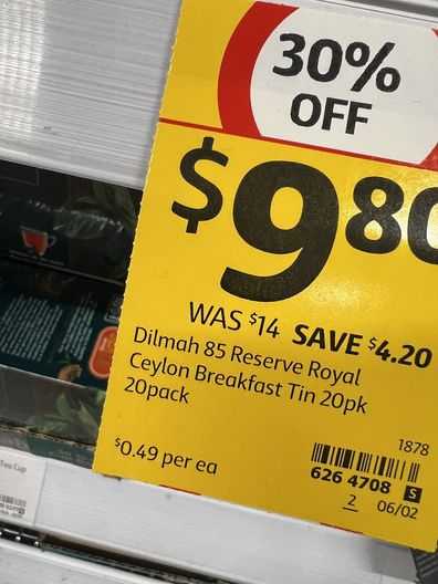 Coles sales tags per unit pricing for teabags