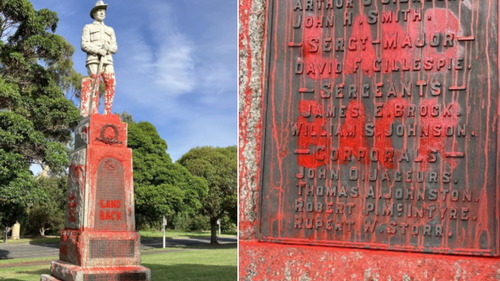 AUS DAY VANDALISM: Multiple statues, along with the location of a citizenship ceremony, have been vandalised in the latest attack ahead of Australia Day. MELBOURNE - 25.01.25 PARKVILLE