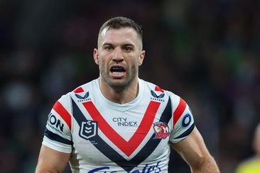 James Tedesco during warm ups for ahead of the semi-final between the Storm and Roosters.